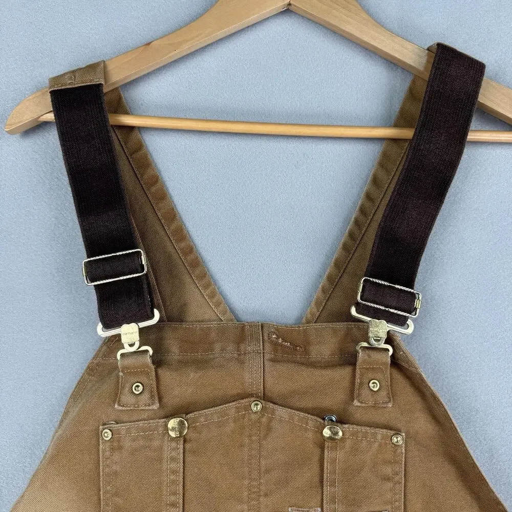 Carhartt Overalls Mens 42x28 Brown Duck Canvas Bib Workwear Carpenter Grunge - Picture 2 of 9